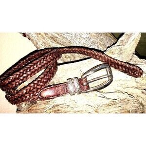 Talbots Women’s Braided Leather Slim Belt, Silver Buckle, M